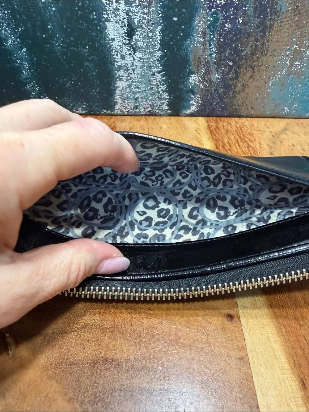 Coach Y2K Poppy Black Patent Leather Zip-Around Wallet Wristlet